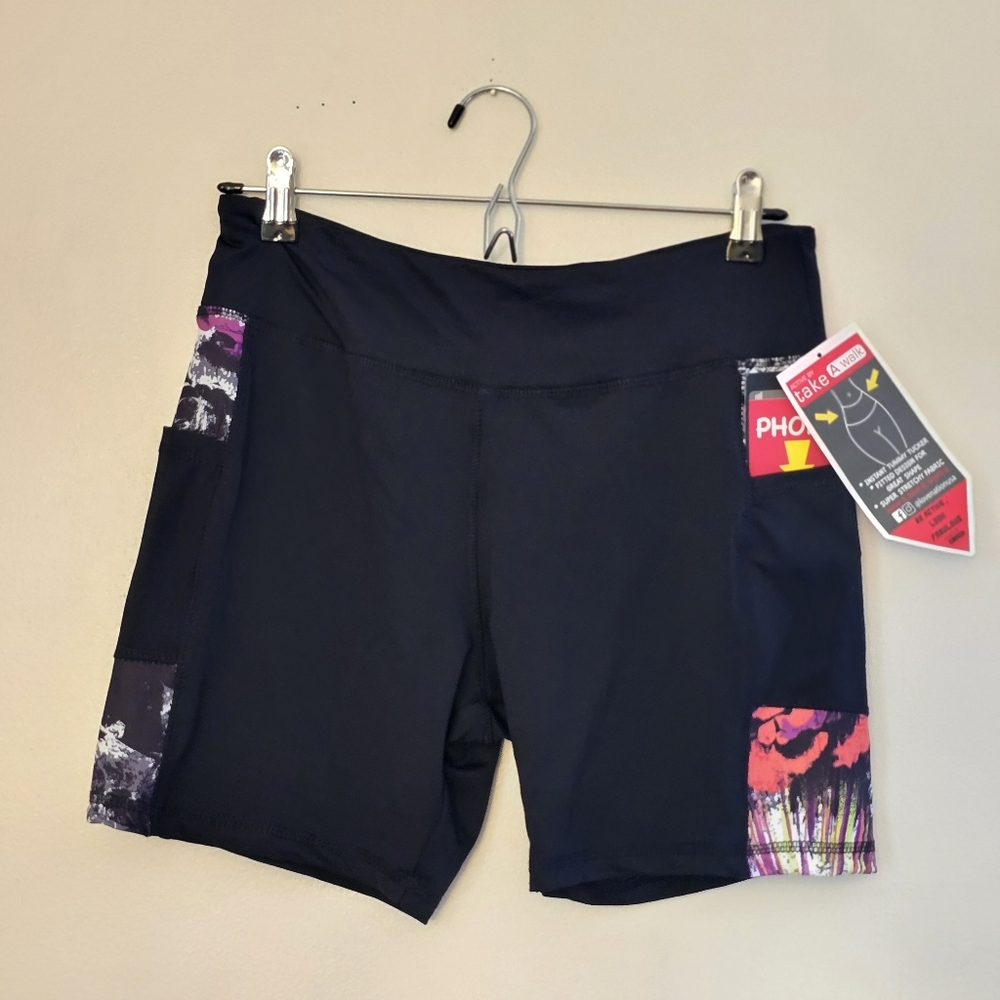 NWT Take A Walk Women's Black and Pink Bike Shorts